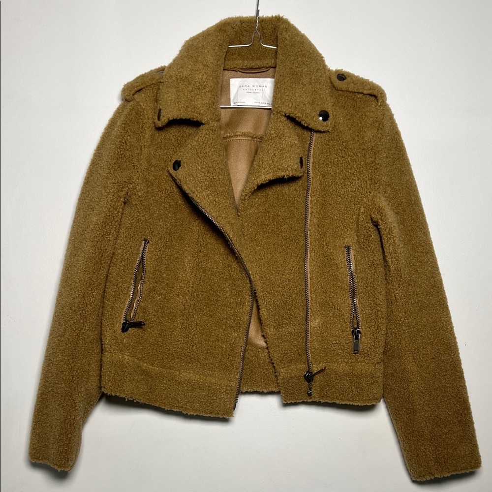 Zara Teddy Moto Jacket in Camel